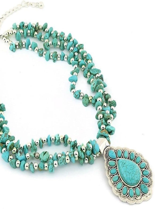 Cykdohy Vintage Irregular Turquoise Beaded Choker Necklace for Women Handmade Bohemian Western Layered Green Natural Gemstone Beads Chunky Strand Pendant Necklaces Boho Statement Cowgirls Retro Jewelry Fashion Gifts - Image 3